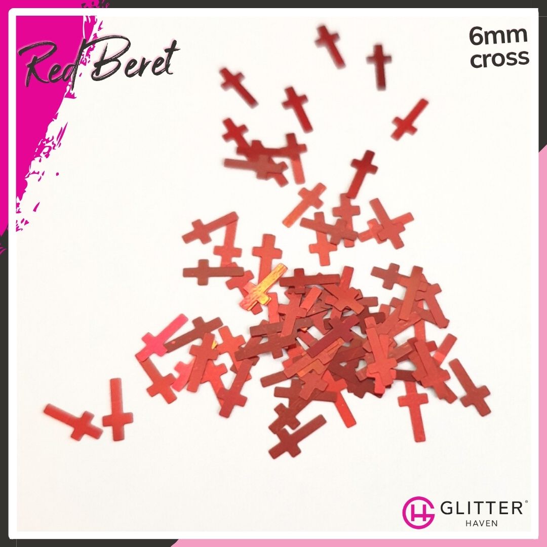 Red Beret 6mm Cross Traditional Glitter