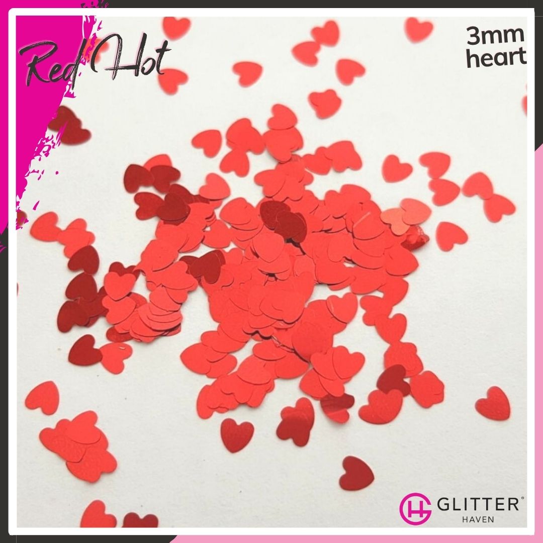Red Hot 3mm Heart Traditional Glitter