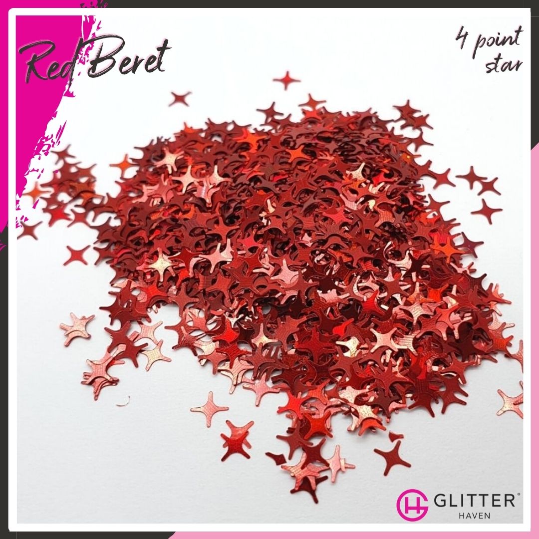 Red Beret 4 point Star Traditional Glitter