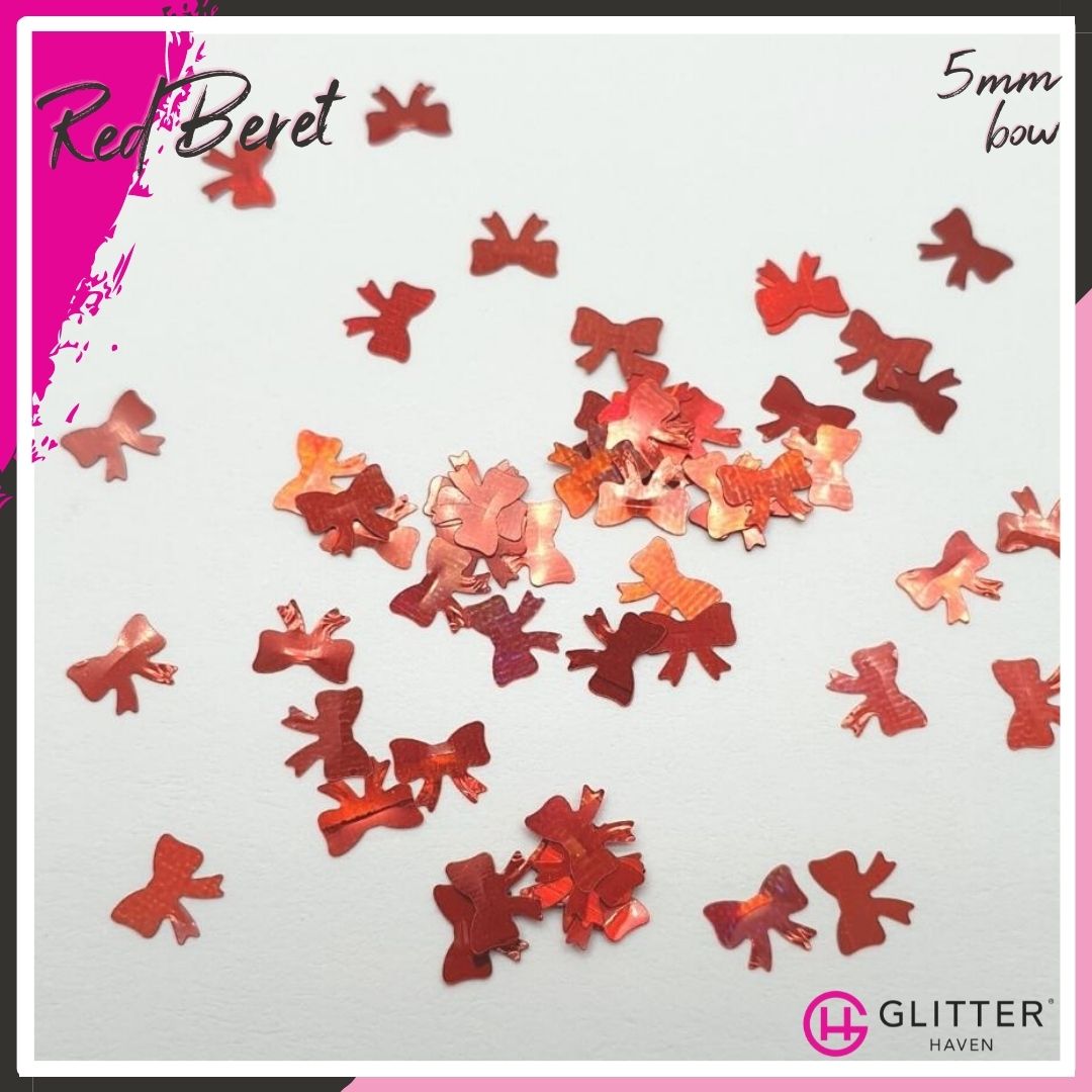 Red Beret 5mm Bow Traditional Glitter