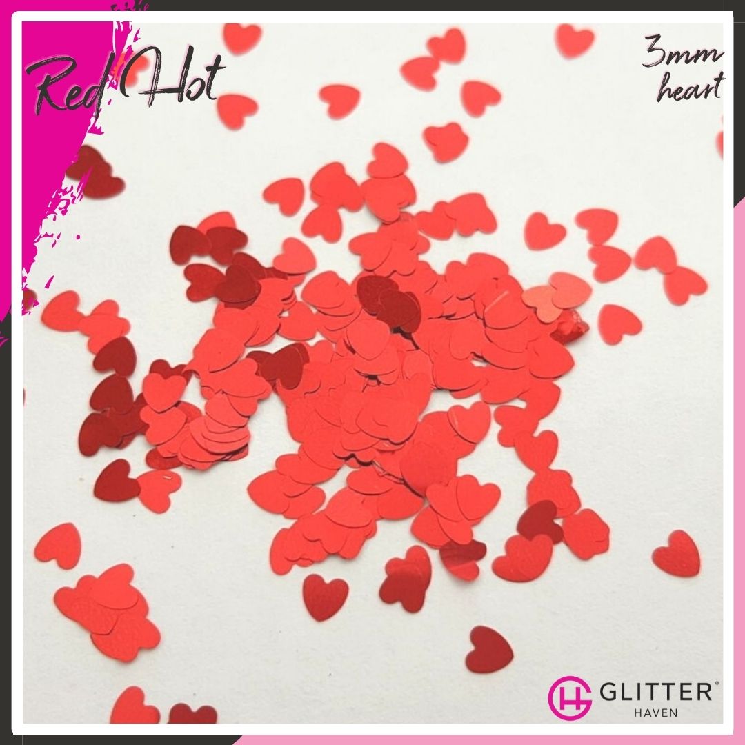 Red Hot 3mm Heart Traditional Glitter